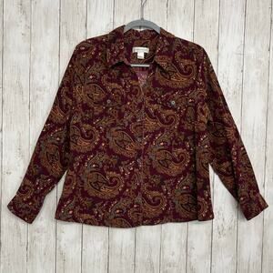Christopher & Banks Long Sleeve Button Down Paisley Corduroy Cotton Shirt Large